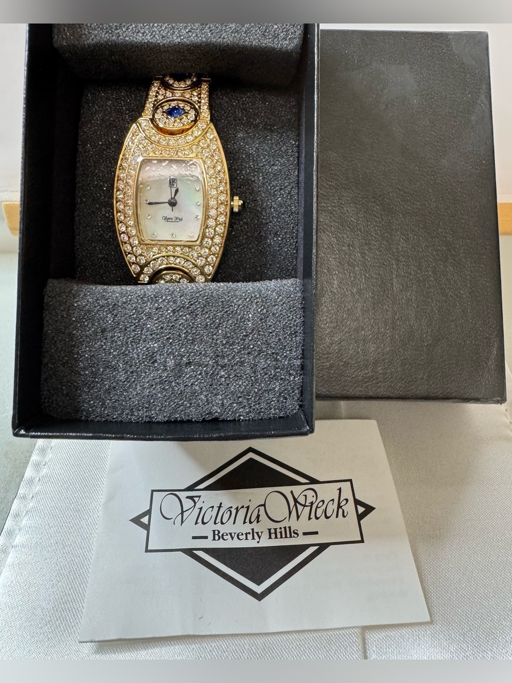 Victoria Wieck Gold Tine Crystal Watch NWB